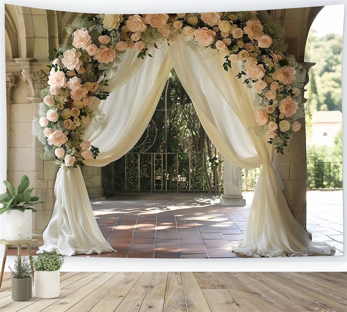 Toile de fond Arche florale bohème rideaux blancs BRP10-80