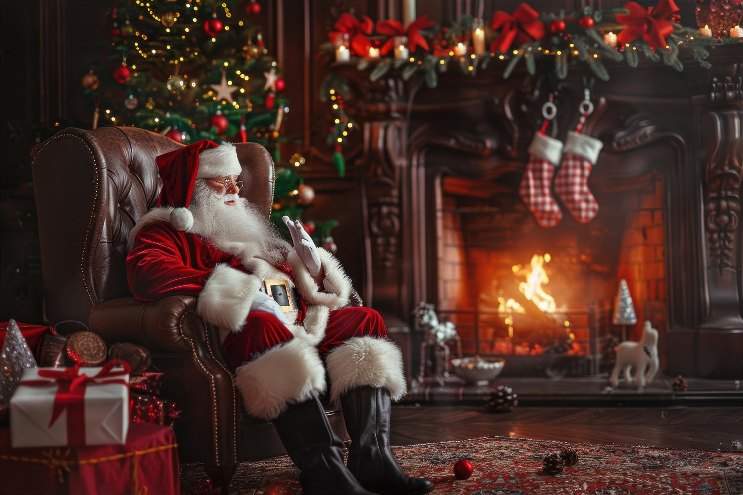 Toile de fond Père Noël Cheminée Conviviale BRP11-110