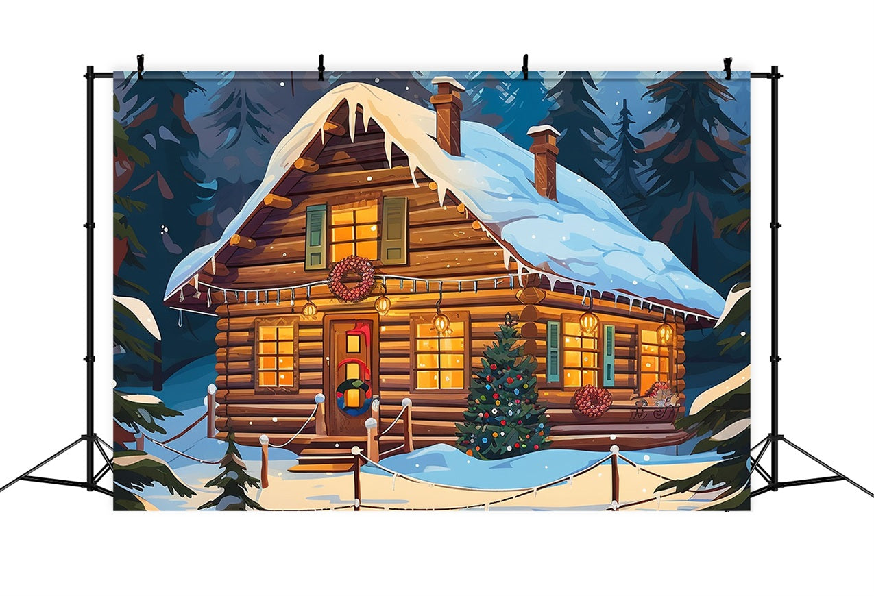 Toile de fond de Noël Cabane Forêt Enneigée BRP11-156