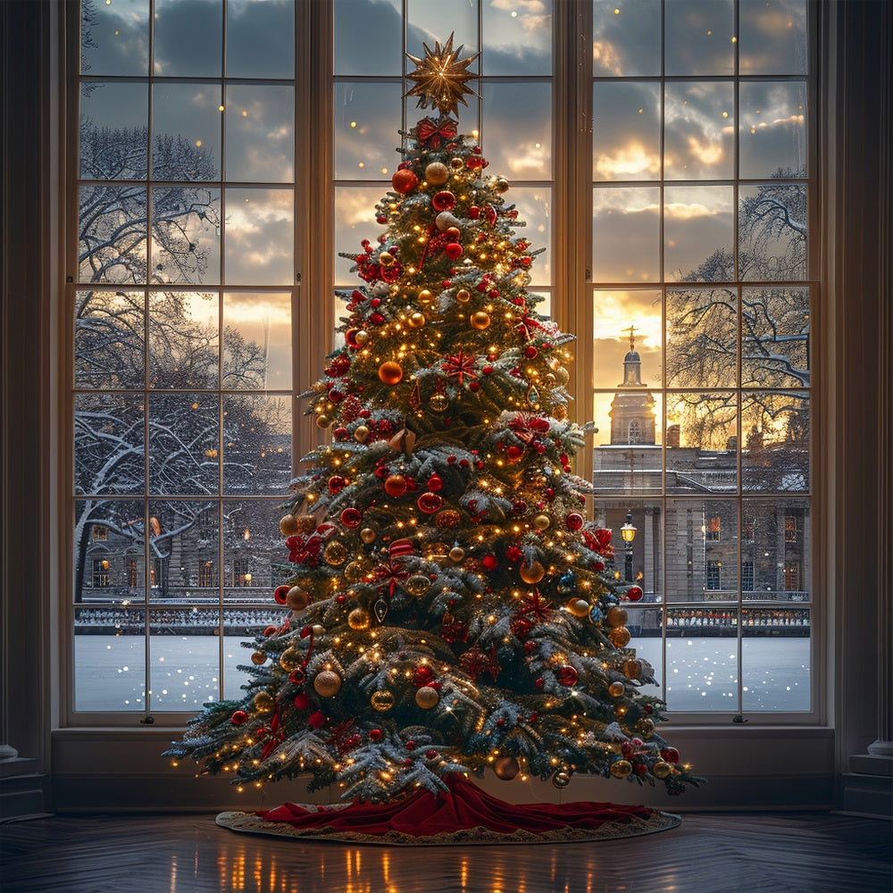 Toile de fond de Noël Arbre Élégant Fenêtre BRP11-172
