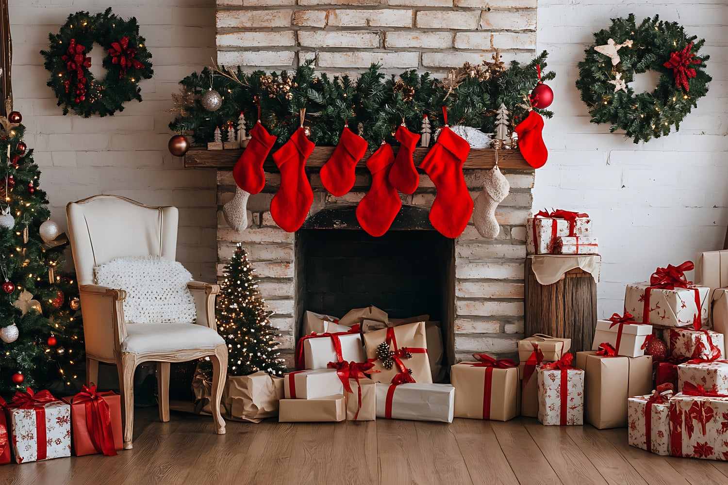Toile de fond de Noël Cheminée et Chaussettes Décorées BRP11-180