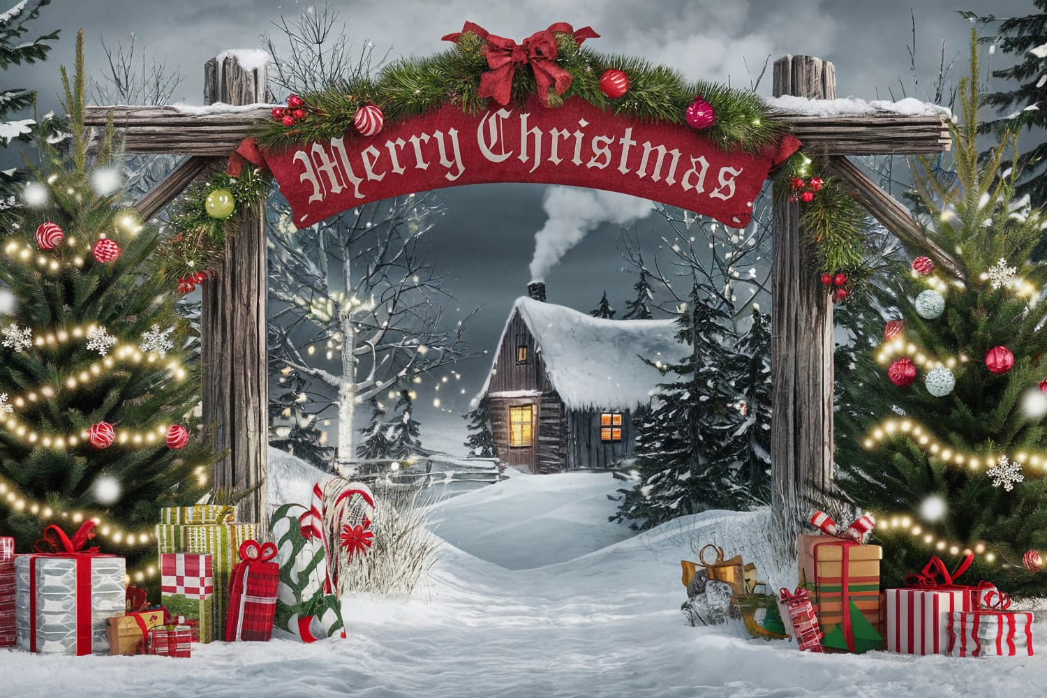 Toile de fond de Joyeux Noël Portail Cabane BRP11-181