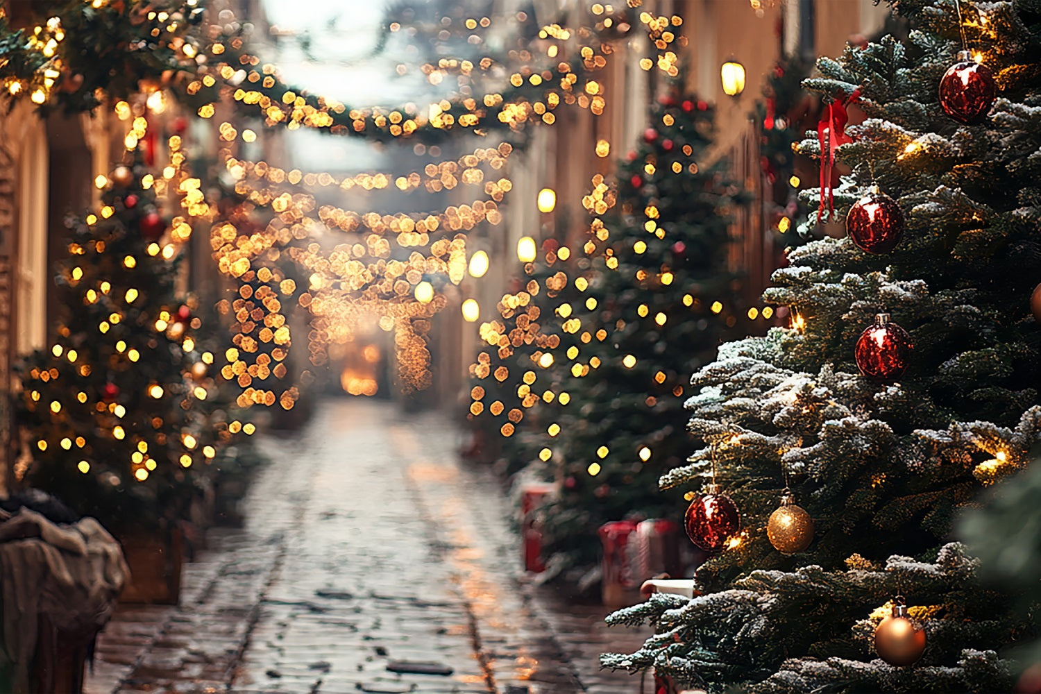 Toile de fond de Noël Lumières Allée Hivernale BRP11-182