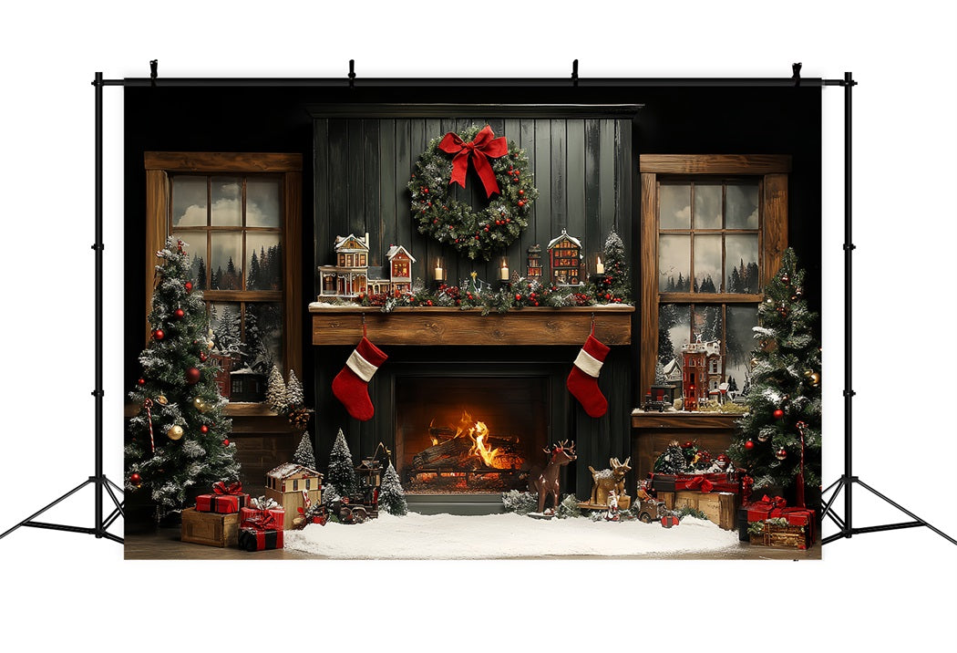 Toile de fond de Noël Fées Décorations Fenêtre Cheminée BRP11-183