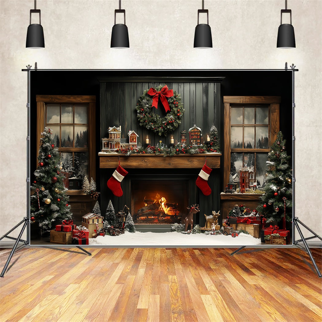 Toile de fond de Noël Fées Décorations Fenêtre Cheminée BRP11-183