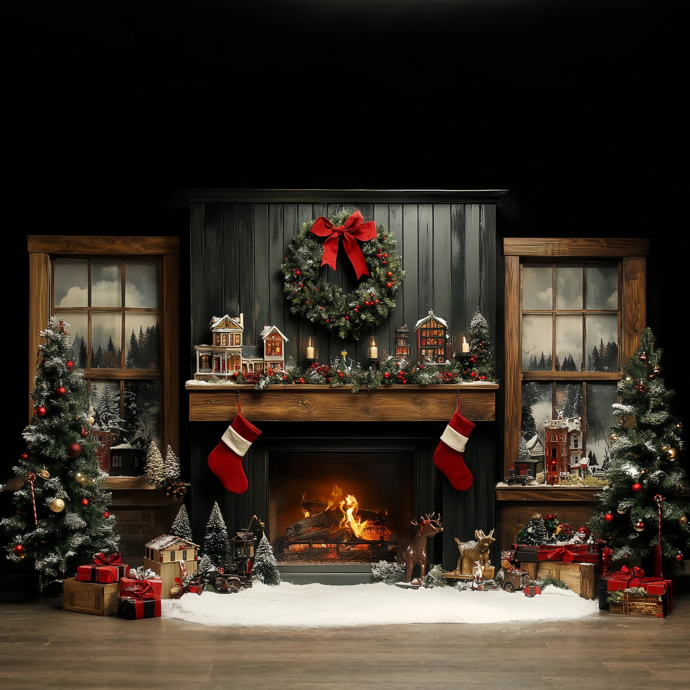 Toile de fond de Noël Fées Décorations Fenêtre Cheminée BRP11-183