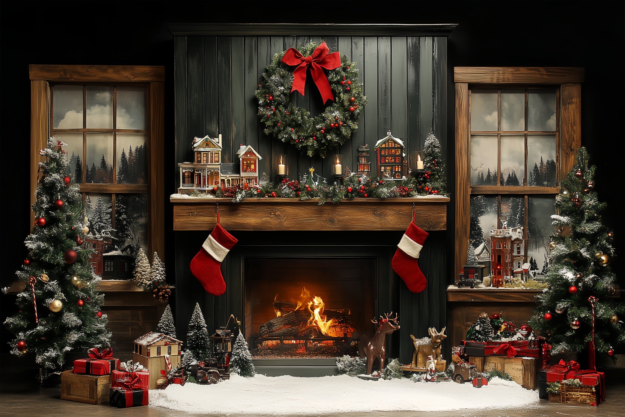 Toile de fond de Noël Fées Décorations Fenêtre Cheminée BRP11-183