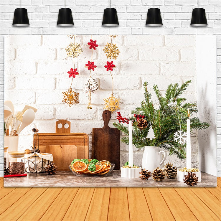 Toile de fond de Noël Décor de Cuisine Pommes de Pin BRP11-188