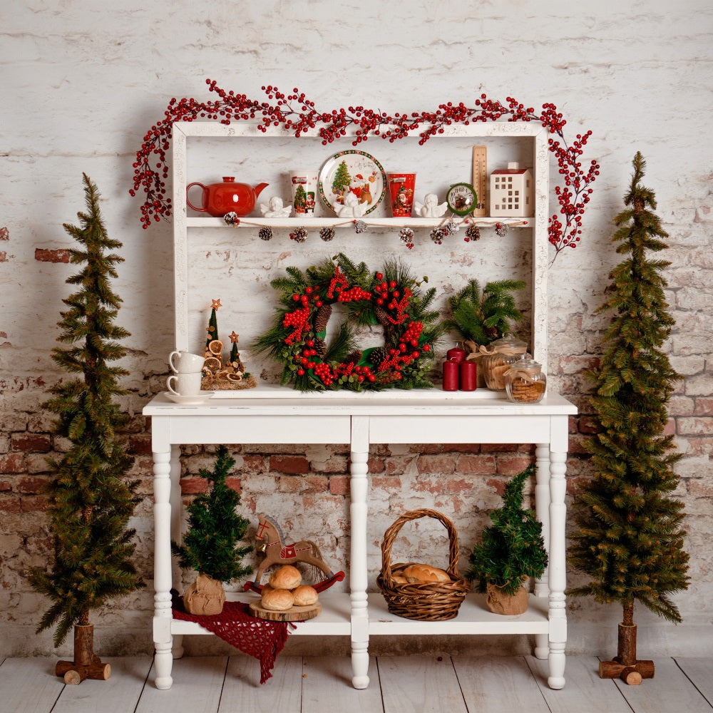 Toile de fond de Noël Arbre Console Couronne Décor Pin BRP11-197