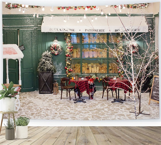 Toile de fond de Noël Arbre Boulangerie Enneigée Lumières BRP11-201