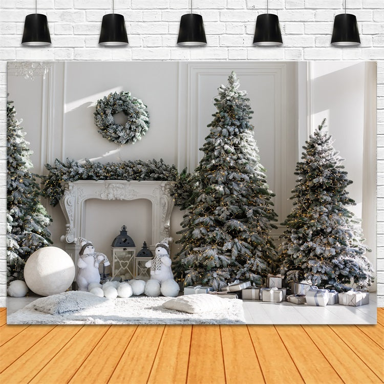 Toile de fond de Noël Arbre Cheminée Givrée BRP11-208