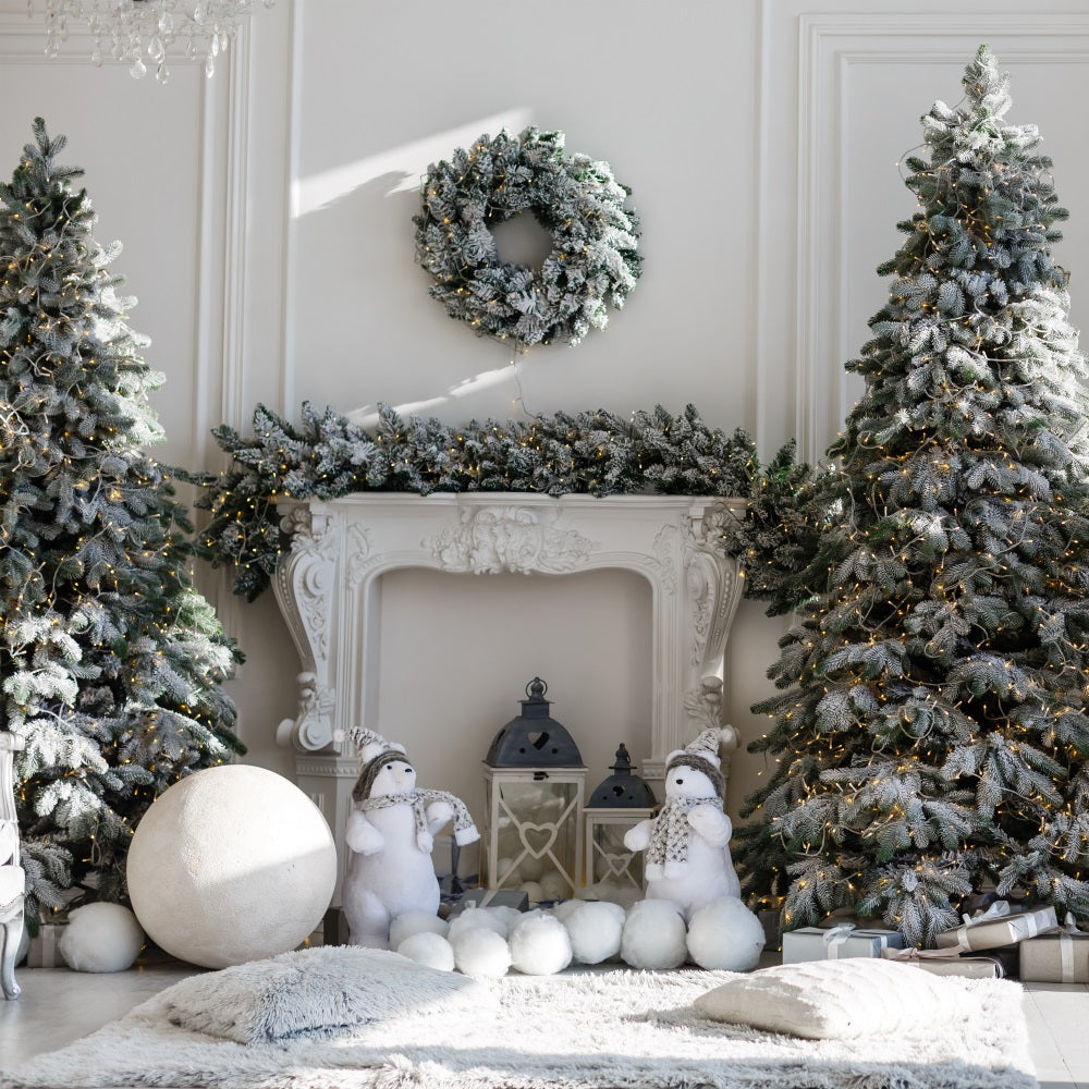 Toile de fond de Noël Arbre Cheminée Givrée BRP11-208