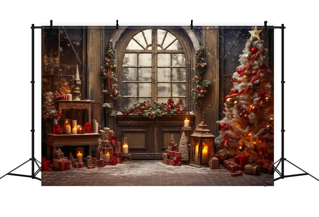 Toile de fond de Noël Fenêtre Couronne Arbre Décor BRP11-210