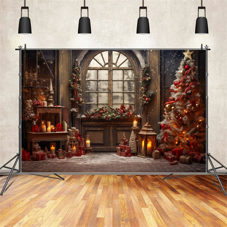 Toile de fond de Noël Fenêtre Couronne Arbre Décor BRP11-210