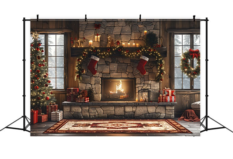 Toile de fond de Noël Cheminée Guirlande Festive Arbre BRP11-212