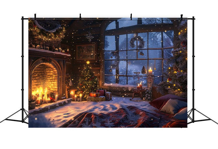 Toile de fond de Noël Cheminée Fenêtre Hivernale Bougies BRP11-213