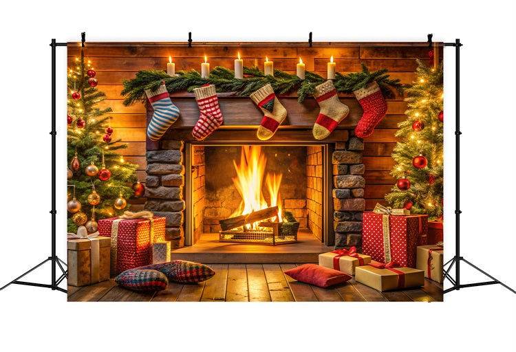 Toile de fond de Noël Cheminée Décor Bas BRP11-216