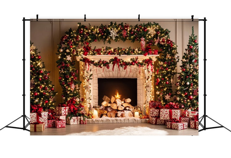 Toile de fond de Noël Photographie Guirlande Décorations Cheminée BRP11-220