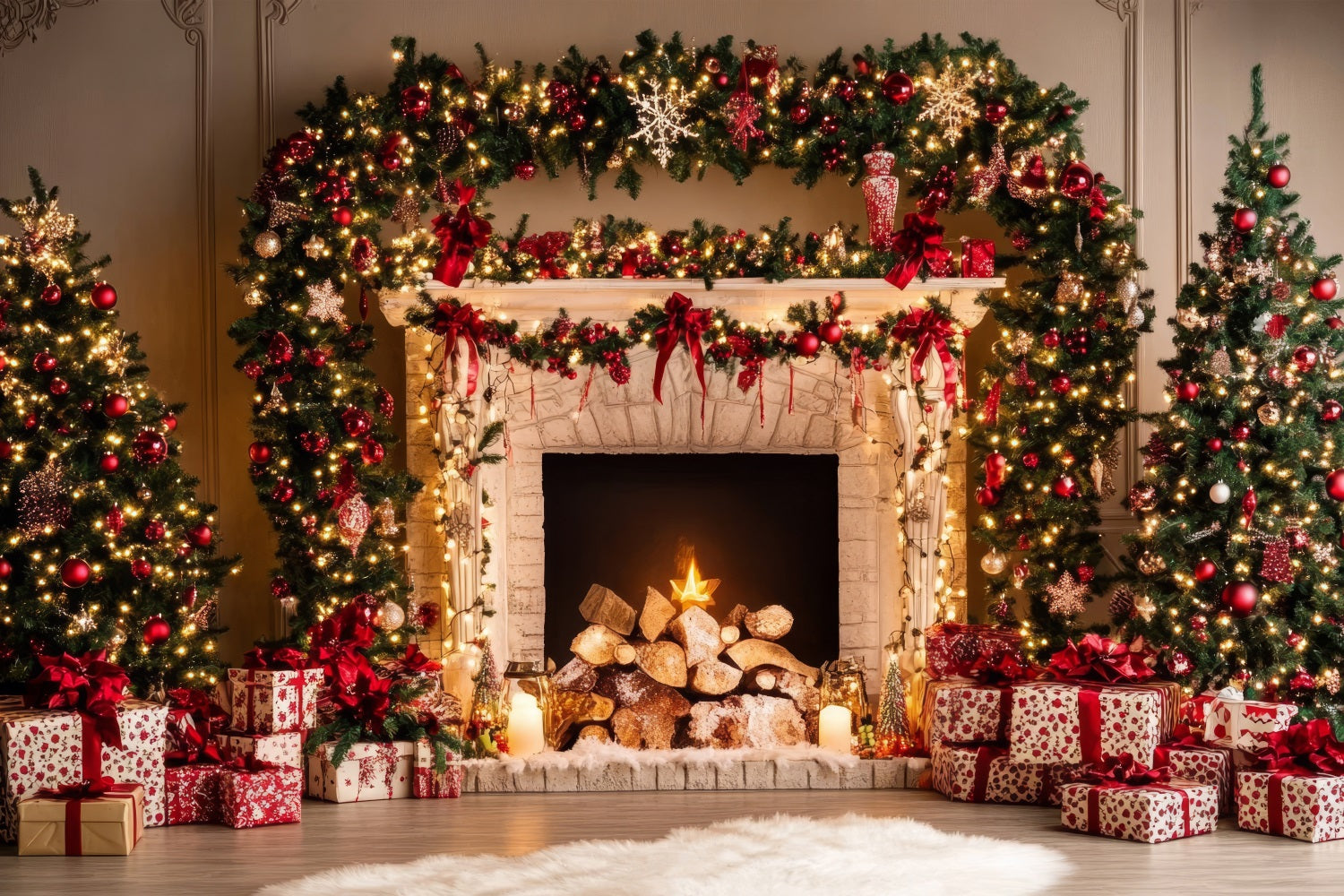 Toile de fond de Noël Photographie Guirlande Décorations Cheminée BRP11-220