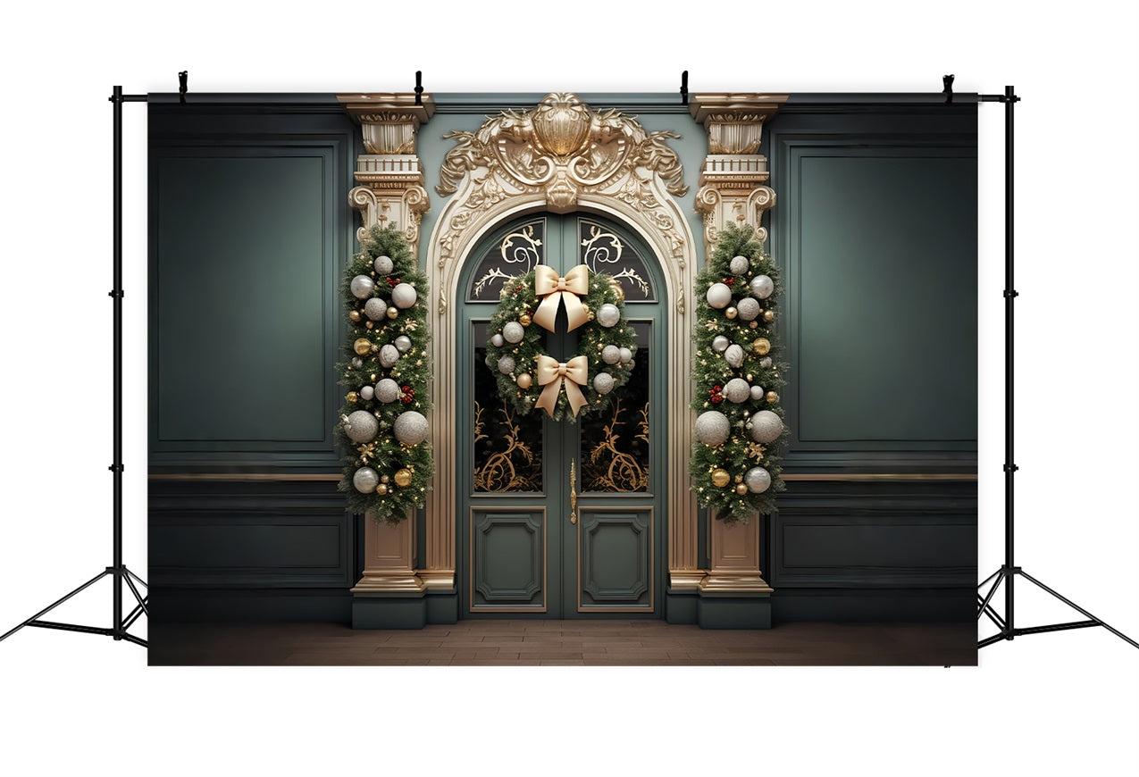 Toile de fond de Noël Photographie Porte Dorée Couronne BRP11-221