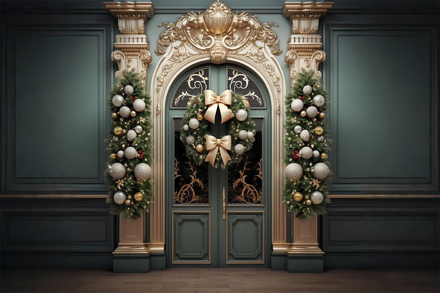 Toile de fond de Noël Photographie Porte Dorée Couronne BRP11-221