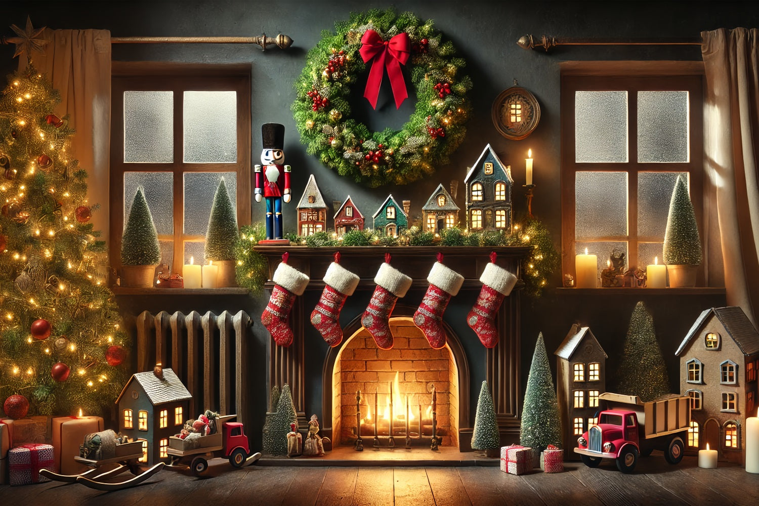 Toile de fond de Noël Photos Jouets Bas Cheminée BRP11-224