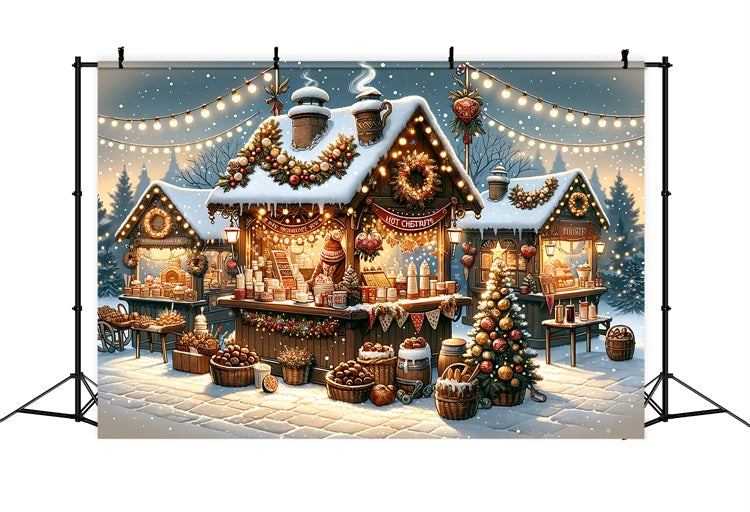Toile de fond de Noël Village Marché Enneigé BRP11-225
