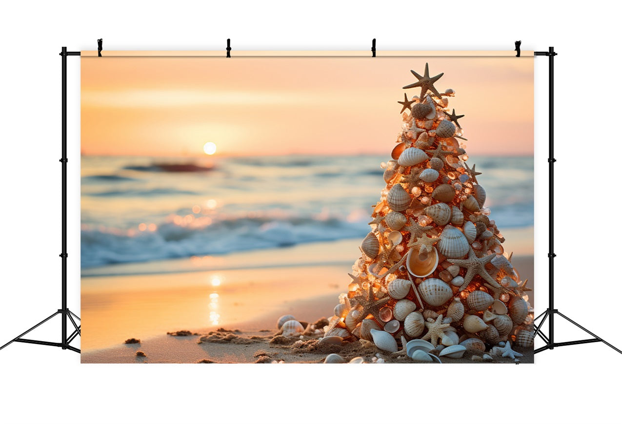 Toile de fond de Noël Plage Coucher de Soleil Coquillages BRP11-226
