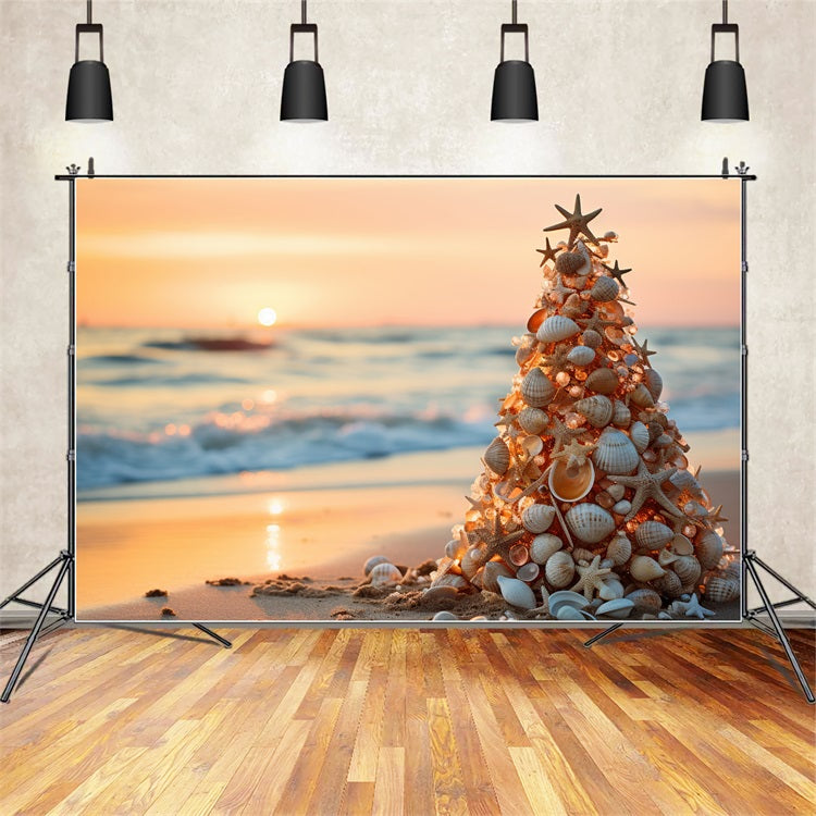 Toile de fond de Noël Plage Coucher de Soleil Coquillages BRP11-226