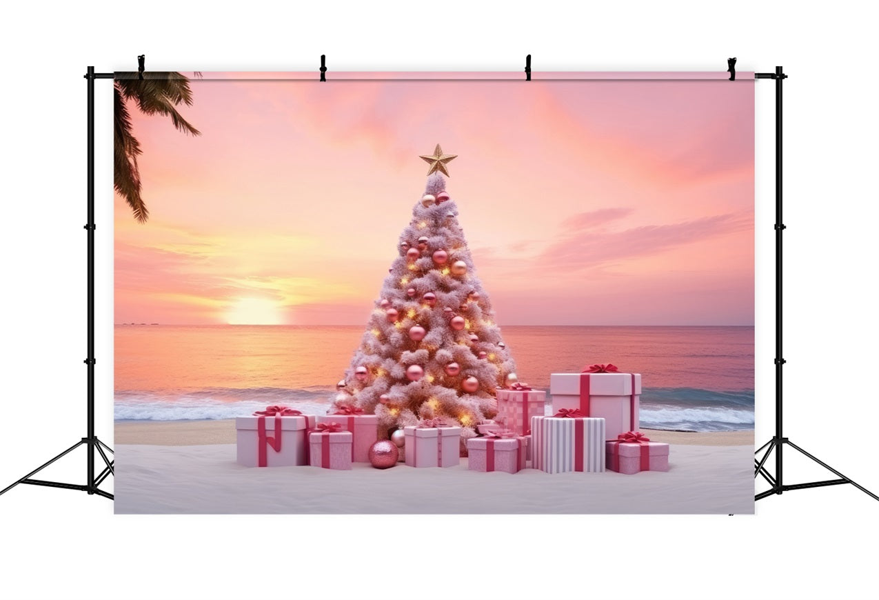 Toile de fond de Noël Scène Plage Arbre Pastel Cadeaux BRP11-227
