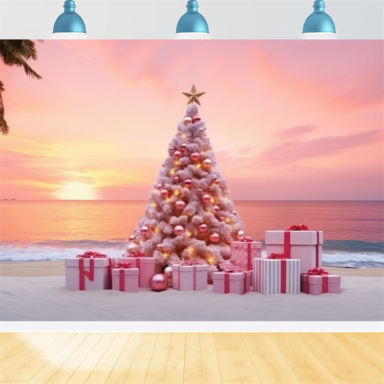 Toile de fond de Noël Scène Plage Arbre Pastel Cadeaux BRP11-227