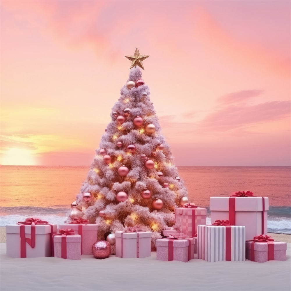 Toile de fond de Noël Scène Plage Arbre Pastel Cadeaux BRP11-227