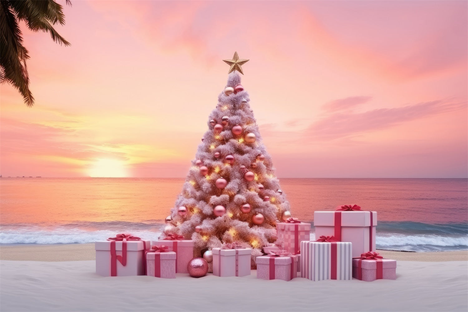 Toile de fond de Noël Scène Plage Arbre Pastel Cadeaux BRP11-227