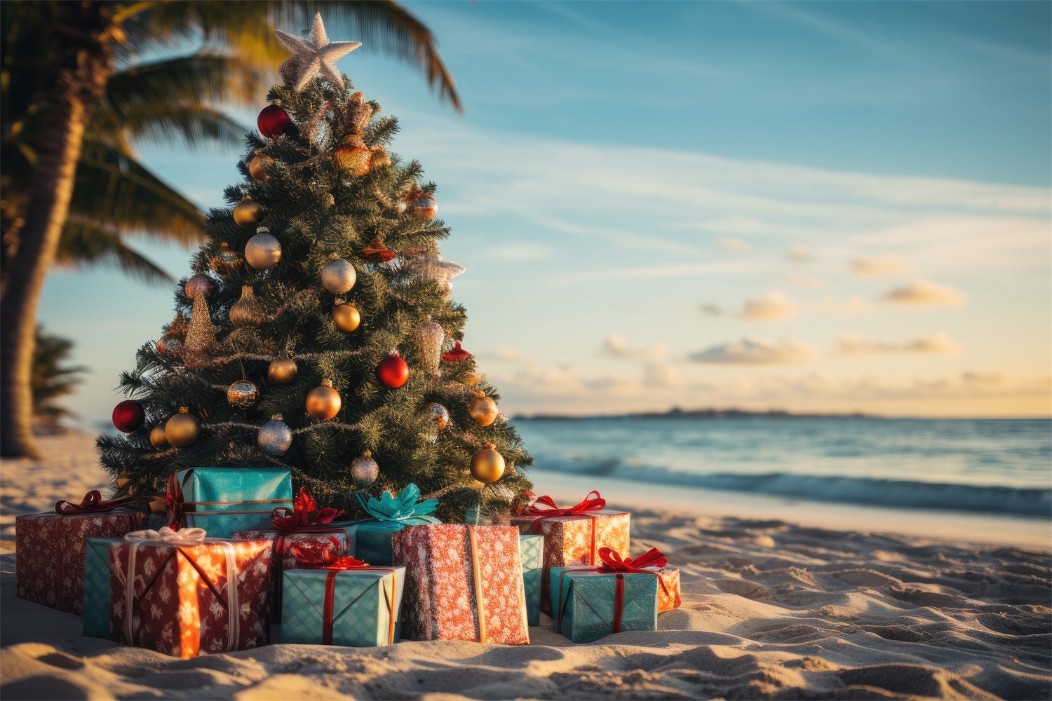 Toile de fond de Noël Arbre Plage Décor BRP11-228