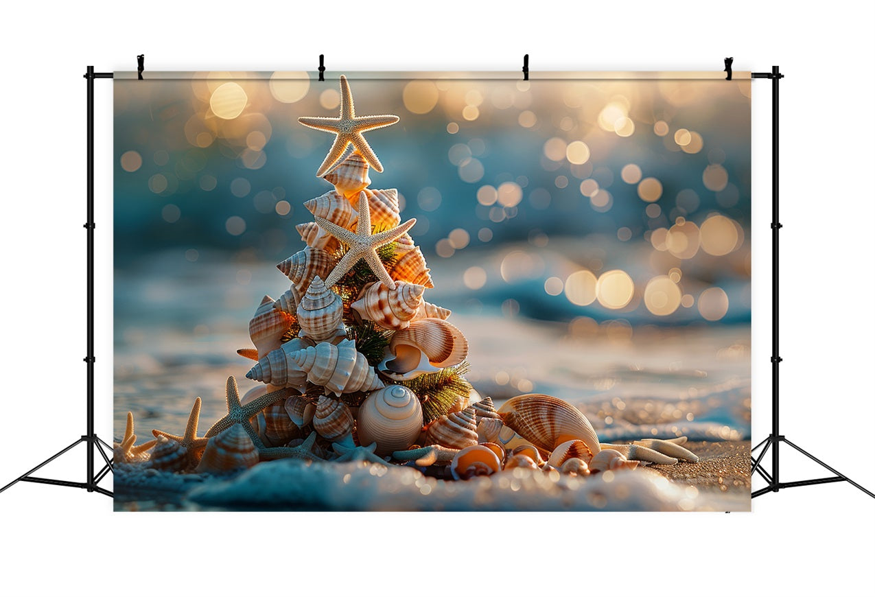 Toile de fond de Noël Plage Arbre Coquillages Étoile de Mer BRP11-229