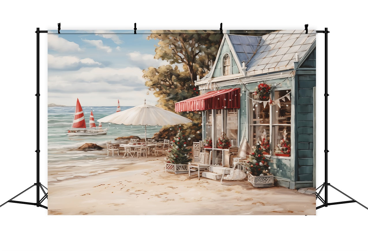 Toile de fond de Noël Banc Café Décor BRP11-232