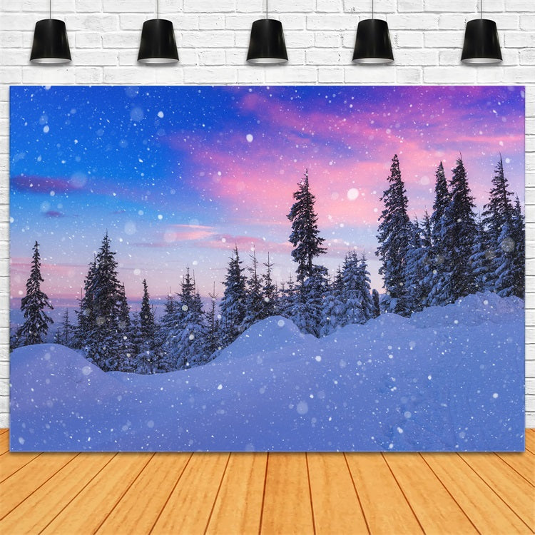 Toile de fond Hiver Ciel Bleu Sapins Givrés BRP11-25