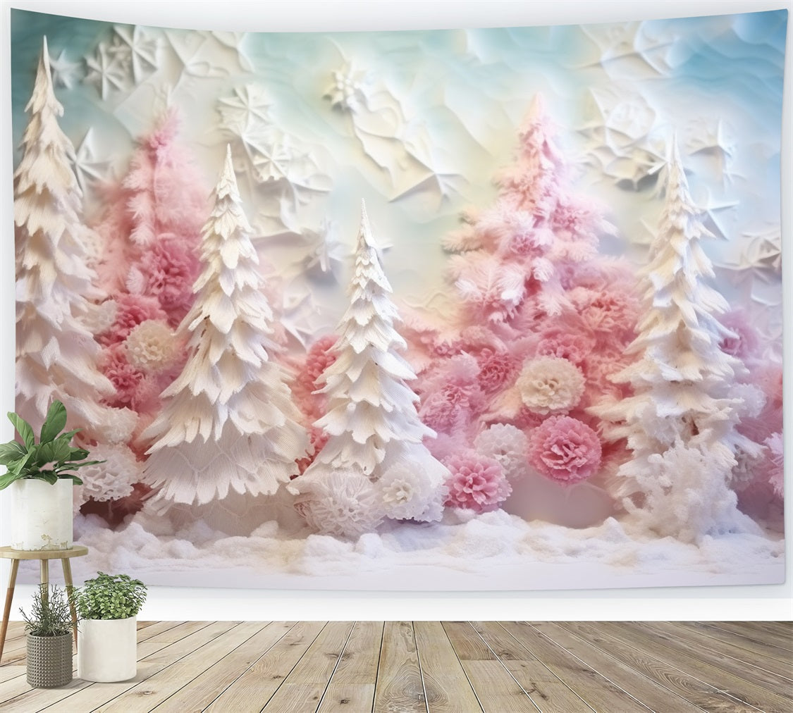 Toile de fond Hiver Forêt Givrée Pastel Rose BRP11-255