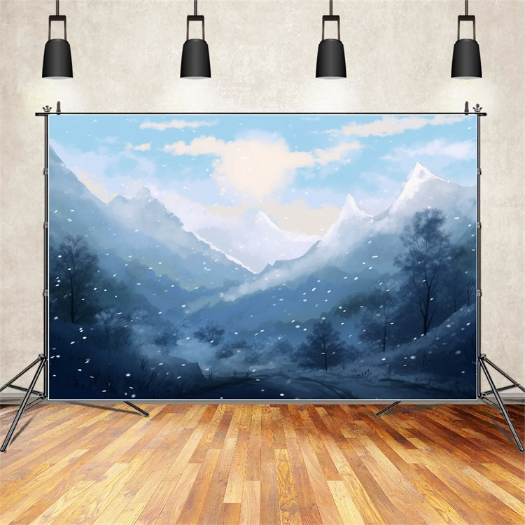 Toile de fond Hiver Forêt Route Enneigée à Travers Montagnes BRP11-260