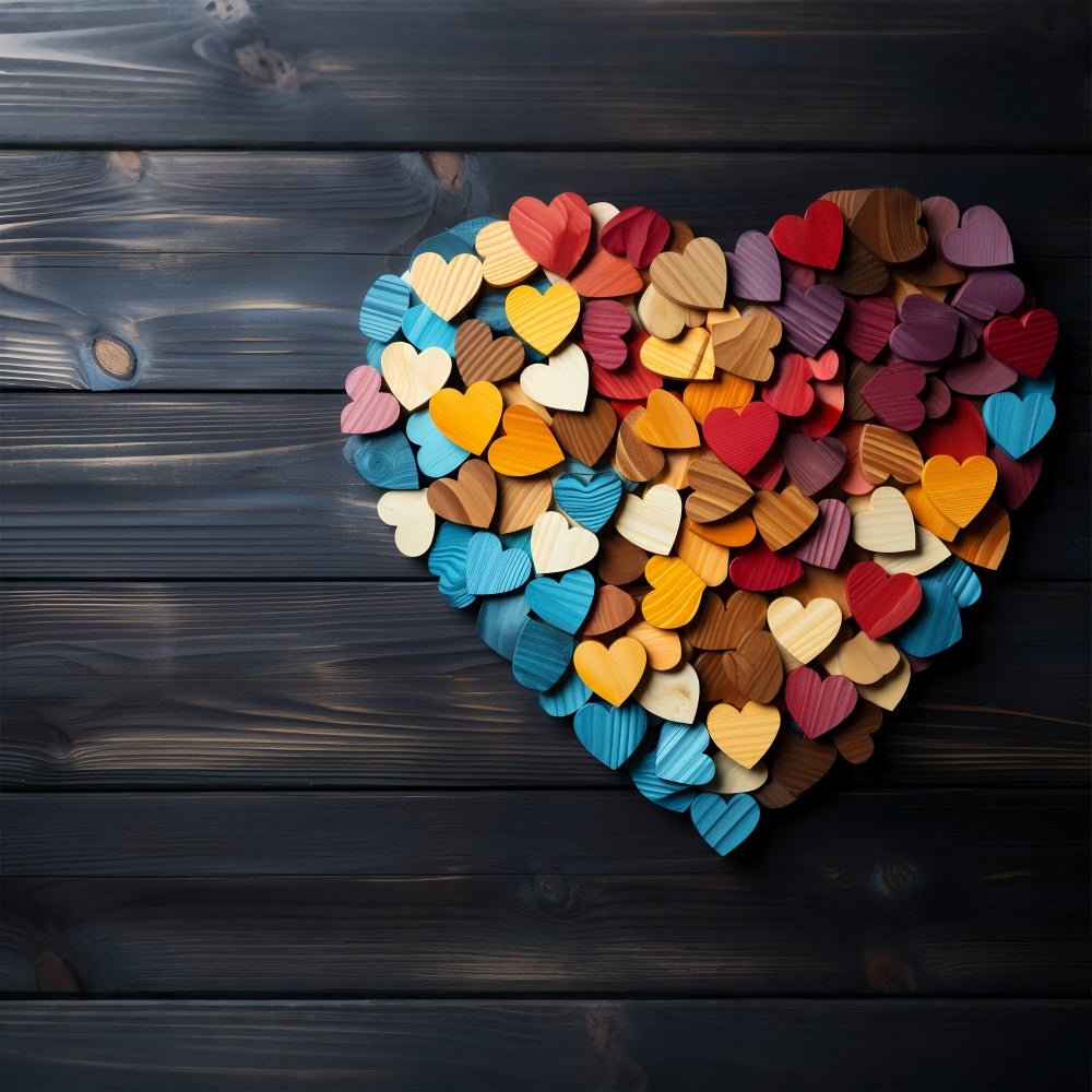 Toile de Fond Saint-Valentin Fête Cœurs Arc-en-Ciel Thème Bois BRP11-293