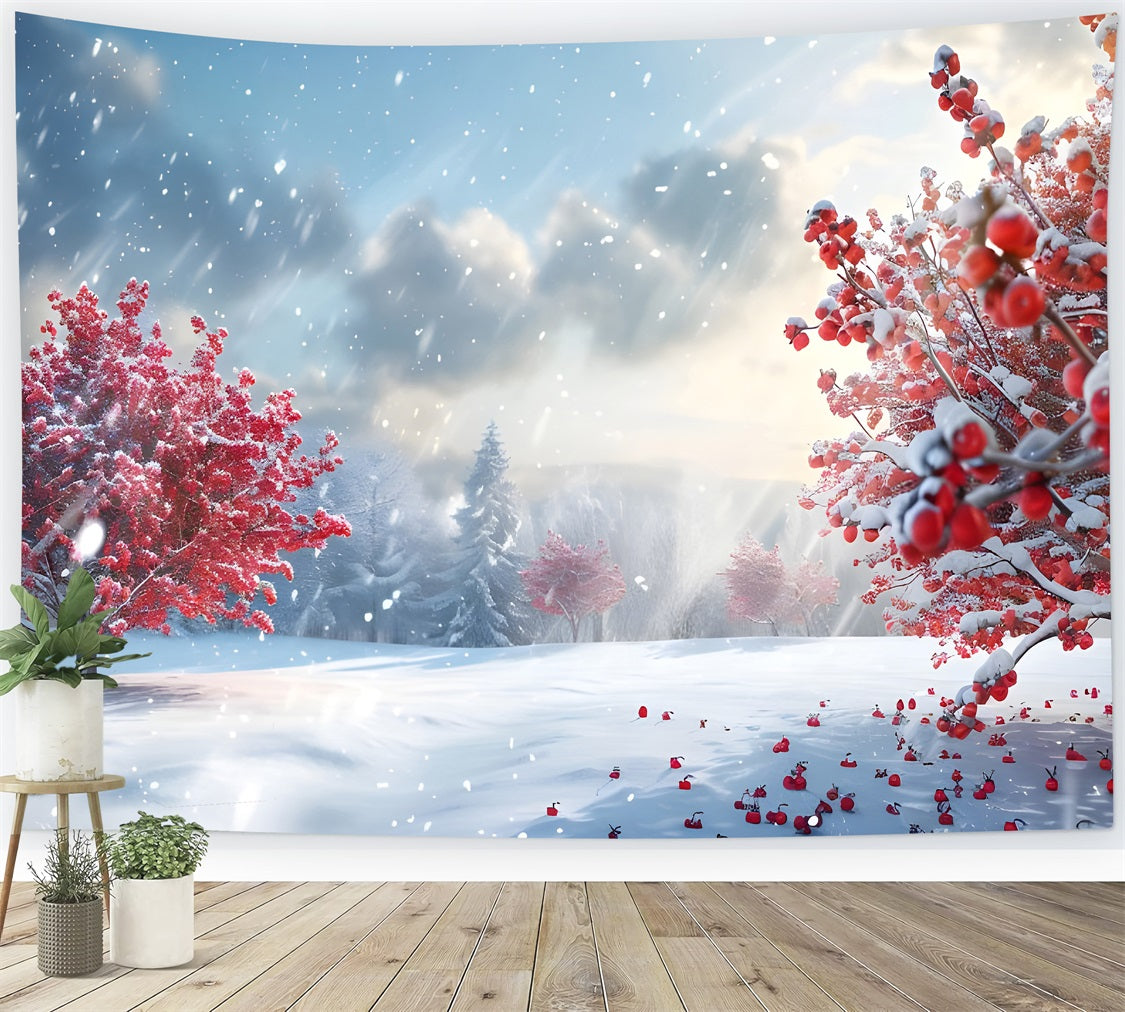 Toile de fond Hiver Arbres Rouges Enneigés BRP11-34