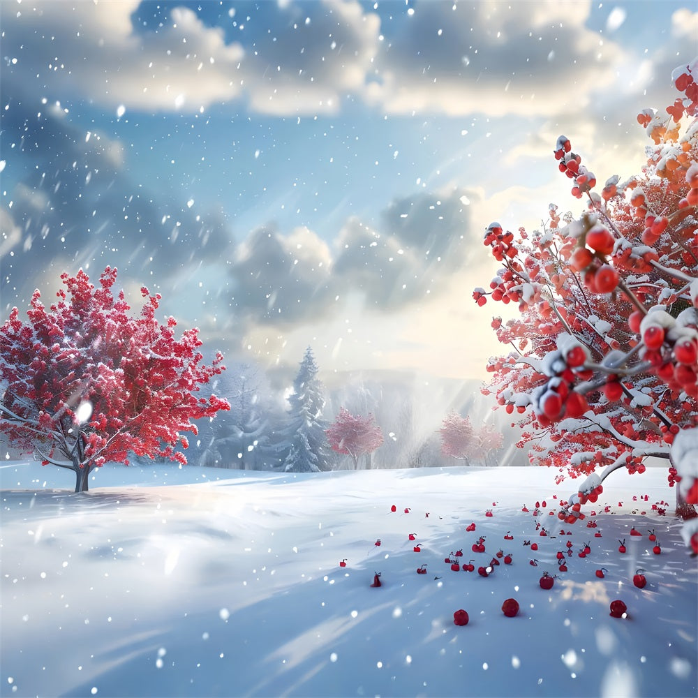 Toile de fond Hiver Arbres Rouges Enneigés BRP11-34