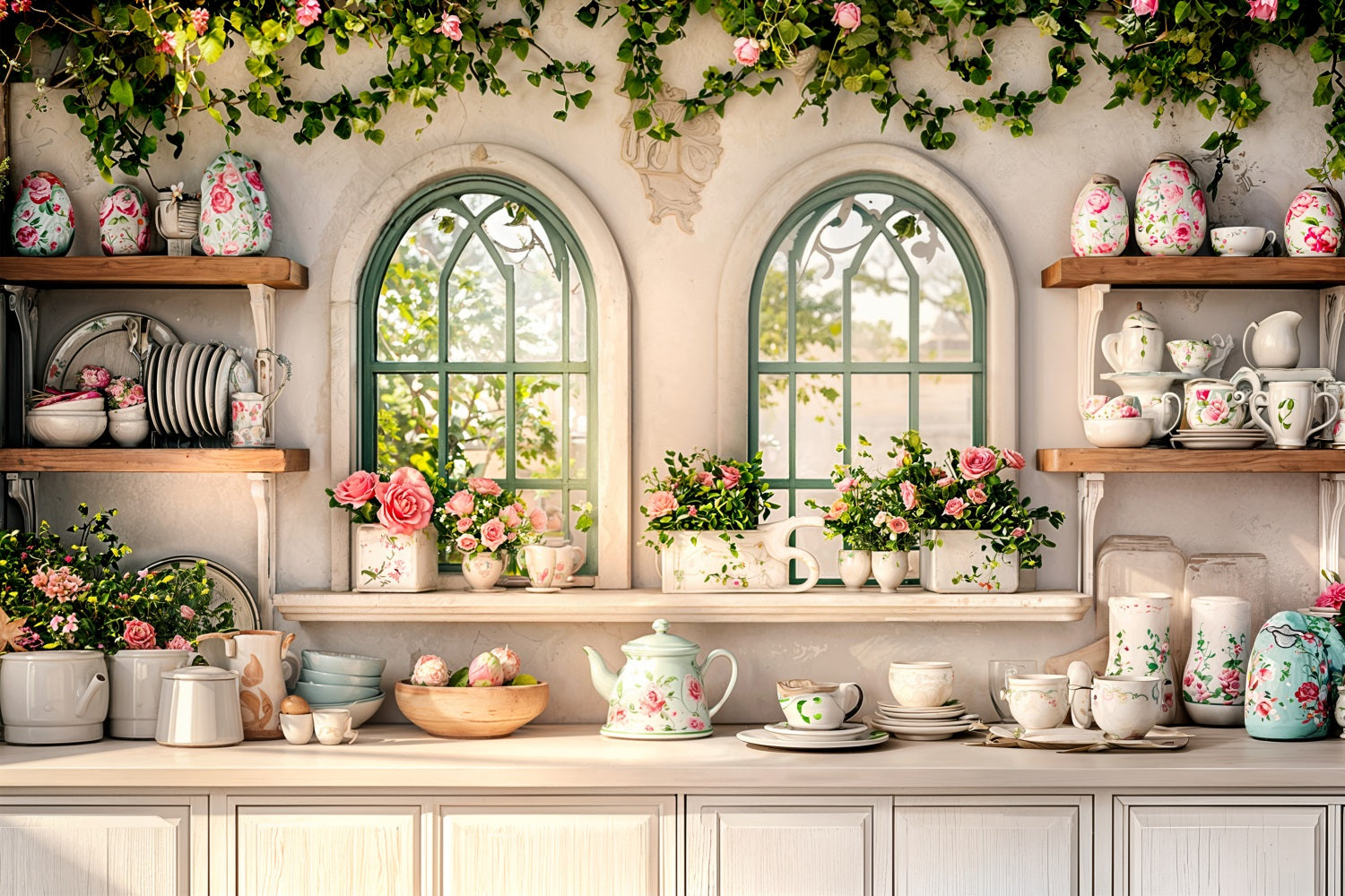 Toile de Fond Pâques Fenêtre Cuisine Roses BRP11-345