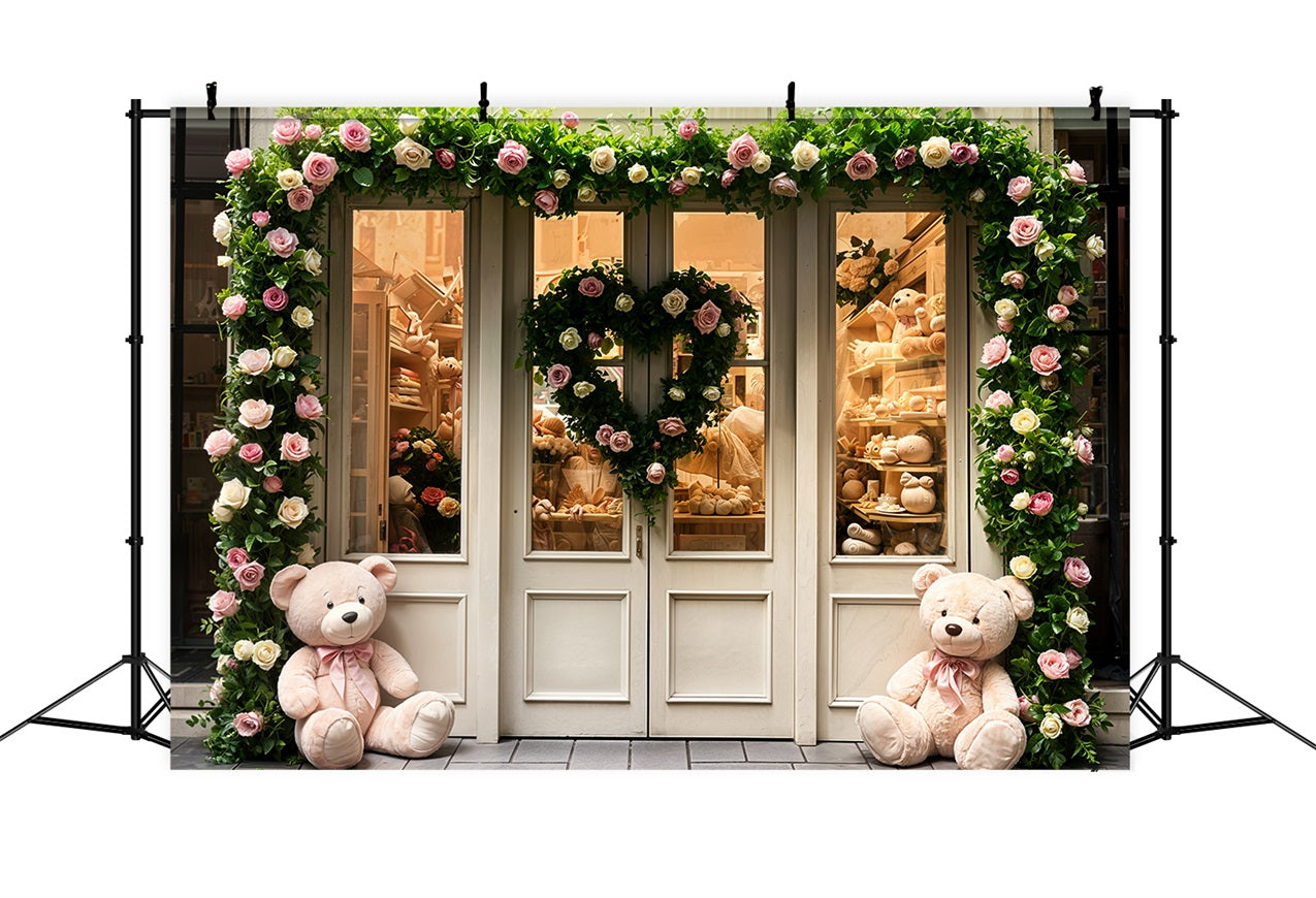 Toile de fond Saint-Valentin Photographie Porte Roses Cœur Ours BRP11-380