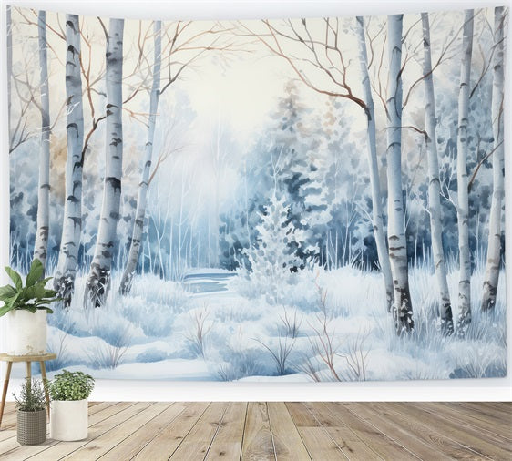 Toile de fond Hiver Sentier Bouleaux Enneigés BRP11-39