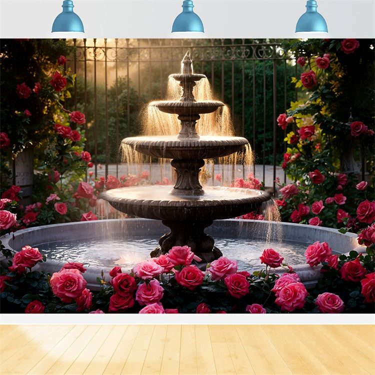 Toile de fond Saint-Valentin Fontaine Trois Niveaux Roses Roses BRP11-426