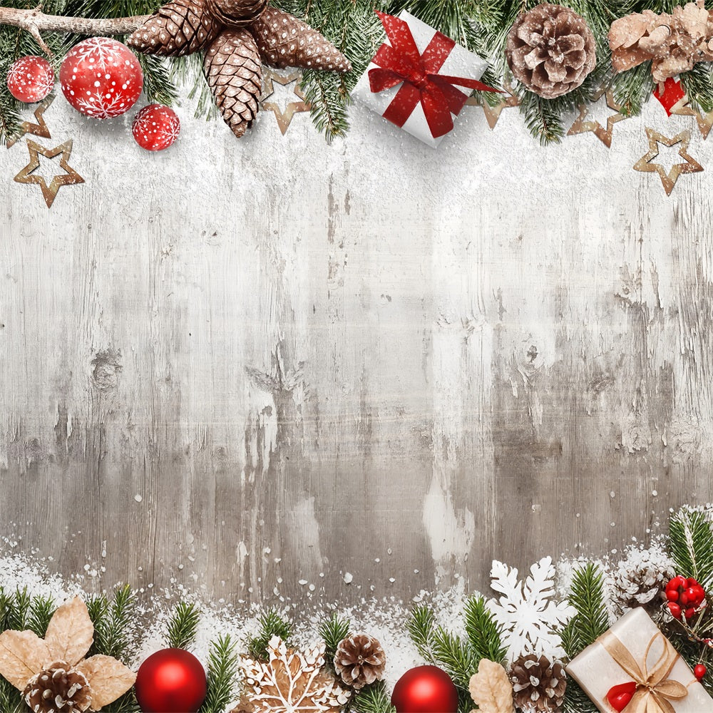 Toile de fond Hiver Décor Cadeaux Pommes de Pin Givrées BRP11-464