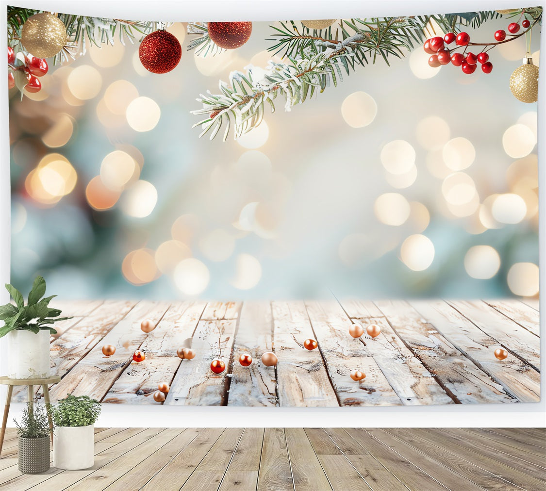 Toile de fond Hiver Boules Branches de Sapin Enneigées BRP11-465