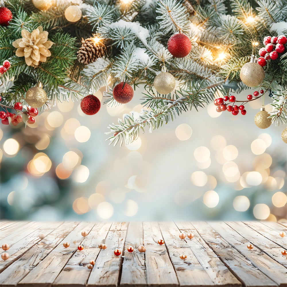 Toile de fond Hiver Boules Branches de Sapin Enneigées BRP11-465