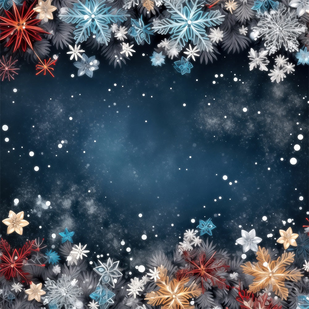Toile de fond Hiver Flocons de Neige Multicolores Ciel Étoilé Sombre BRP11-467